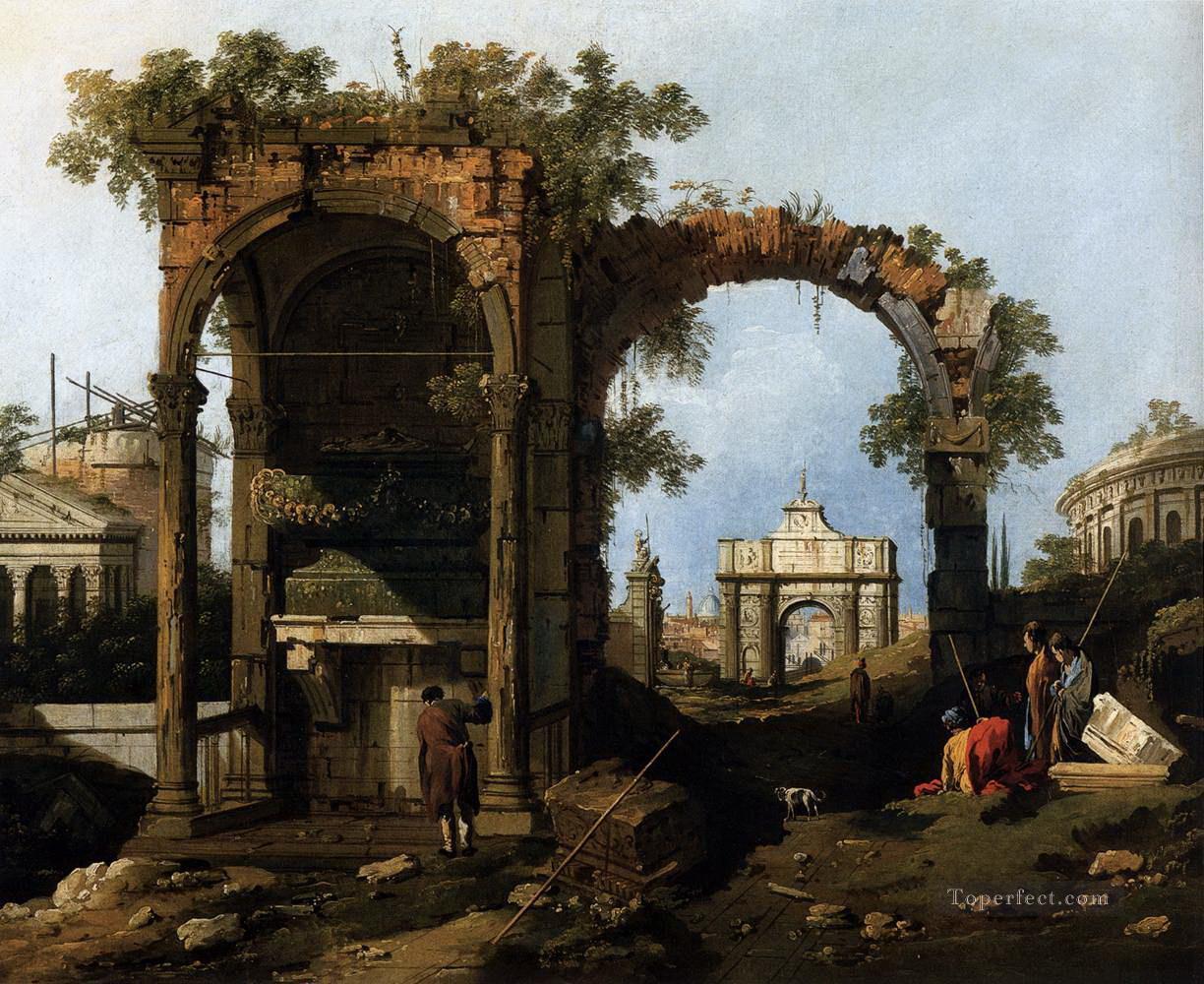 capriccio with classical ruins and buildings Canaletto Oil Paintings